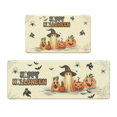 Imagem de GENIMO Decorações de Halloween – Tapetes de cozinha para chão, 2 peças de tapetes de cozinha, tapete acolchoado antifadiga para decoração de casa, impermeável, antiderrapante, confortável, tapete de