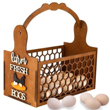 Imagem de Grivaton Suporte e cesta de madeira rústica para ovos com design de favo de mel – para bancada de cozinha, coleção de fazenda e serviço de mesa, armazenamento de ovos de galinha frescos
