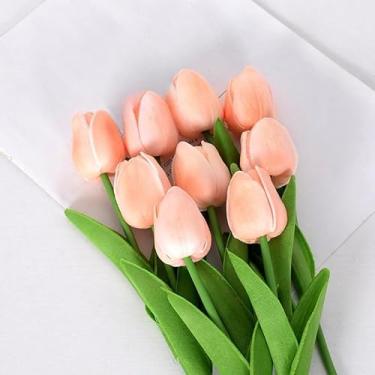 Imagem de Kit 10 Tulipas Artificiais de Látex PU – Buquê de Toque Real 34cm com 5 Flores por Haste para Decoração de Casamento, Casa e Eventos (Cores Diversas)(Champanhe escuro (10 peças))