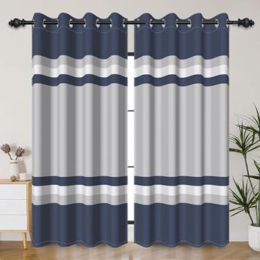 Imagem de DORCEV Cortinas blecaute listradas azul e cinza com bloqueio de luz para decoração de quarto e sala de estar, cortinas minimalistas, listradas, escurecimento de quarto, com ilhós, 107 x 213 cm, 2