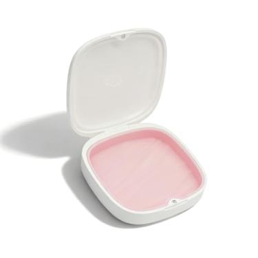 Imagem de Maobuli Suporte de alinhador fino, estojo retentor fino com orifícios de ventilação, caixa de proteção noturna portátil de baixo perfil (branco rosa)
