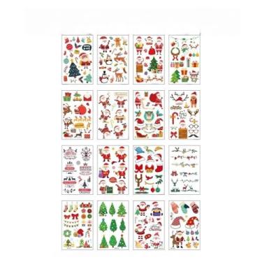 Imagem de Conjunto de tatuagens temporárias de Natal com 16 peças – suprimentos de decoração de festa de Natal, tatuagens descartáveis para festas de fim de ano | Para decorações de pele e bricolage