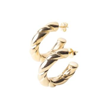 Imagem de Brinco de Argola de Tubo Torcida Dourada Semi Joias Folheadas Ouro 18k