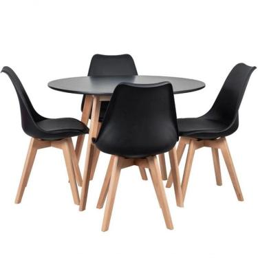 Imagem de Conjunto Mesa Jantar Leda 90Cm 4Cadeiras Leda Saarinen Preta