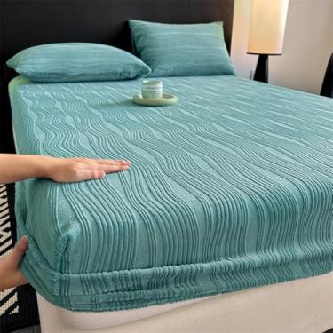 Imagem de Capa de colchão com elástico - Lençol de cama macio e respirável para todas as estações, capa protetora de colchão de luxo quente engrossado, elástico com bolso profundo para Queen King Size Azul|||