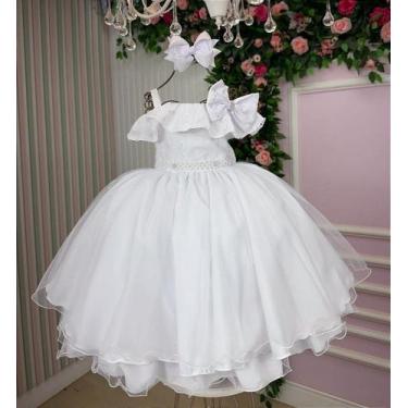 Imagem de Vestido Infantil Branco Midi Festa Luxo Lese Formatura - Elegância e C