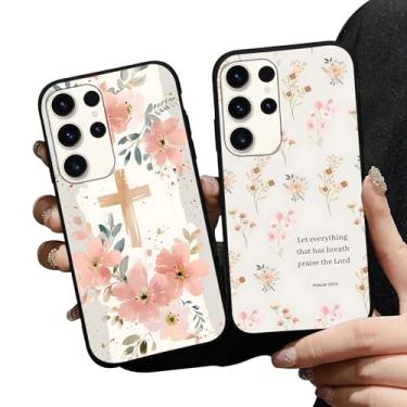 Imagem de Zrutru Pacote com 2 capas de telefone Jesus versículo bíblico para Samsung Galaxy S23 Ultra 5G capa floral cristã cruz macia à prova de choque para mulheres homem capa de telefone Funda para Samsung