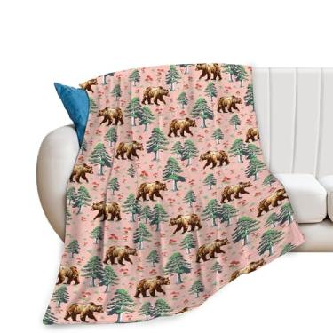 Imagem de Cobertor de urso rústico de urso da floresta, supermacio, leve, de lã, quente, flanela, cogumelo, decoração de cabana, cobertor para bebês, crianças, meninas, meninos, para sofá-cama, 101 x 127 cm