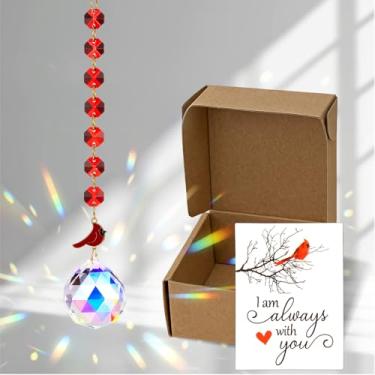 Imagem de Misdary Cardinal Crystal Suncatcher, presente memorial de simpatia cardeal para a perda do ente querido, pai, mãe, animal de estimação, apanhador de sol de cristal para presente de luto de Natal