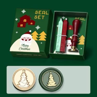 Imagem de Conjunto de carimbos de cera de Natal com dois bastões de cera para cartões de Natal, convites de festa, envelopes de cartas, cartões de felicitações, presentes
