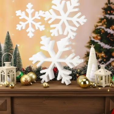 Imagem de Thyle 3 peças de decoração de mesa de floco de neve de espuma, placas de mesa de Natal 3D, decorações de inverno, branco floco de neve, peça central para decoração de festa de Natal de Natal