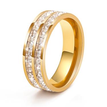 Imagem de FPH Aliança de casamento de ouro 18 K prata amor amizade fileira dupla zircônia cúbica aço titânio aliança de casamento aliança eternidade ouro para mulheres, tamanho 5-9, Metal, cristal, Strass