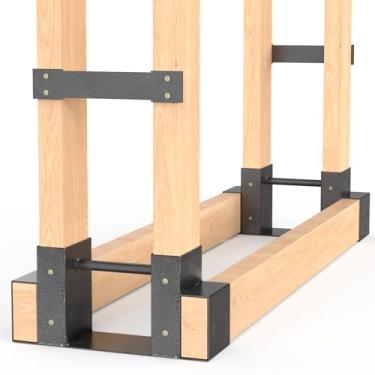 Imagem de Uprimu Suportes para lenha ao ar livre, suporte de lenha para armazenamento de madeira, ajustável a qualquer comprimento, preto prateado