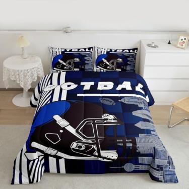 Imagem de Feelyou Jogo de cama solteiro com edredom de futebol americano, vintage, rúgbi vintage, enchimento interno, futebol americano, com 1 fronha, azul e preto e branco (Dallas)