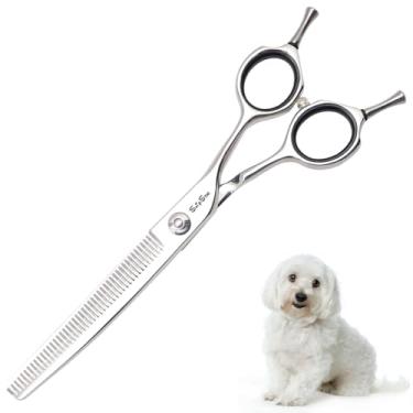 Imagem de SnipStar 6,5 polegadas curvas tesouras de diluição 45 V-dentes tesouras de cuidado de animais de estimação 25 graus curvas tesouras de cão, taxa de diluição 30%
