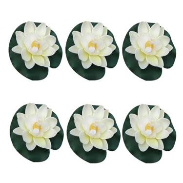 Imagem de 6 peças de flores de lótus de espuma flutuantes artificiais brancas com enfeites de lírio d'água, perfeitas para pátio, lagoa de caras, piscina, aquário, casa, jardim, festa de casamento, decoração de