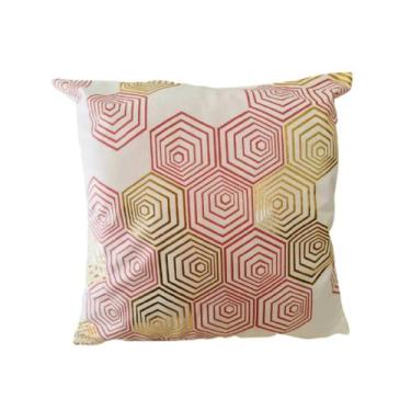 Imagem de Capa de almofada Nordica Branca Rosa Hexágono 53cm - Lightbek Official