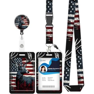 Imagem de Porta-crachá de identificação com cordão, carretel retrátil resistente com clipe de cinto giratório, clipes de etiqueta de cartão de nome para professores, enfermeiras, homens de escritório (bandeira