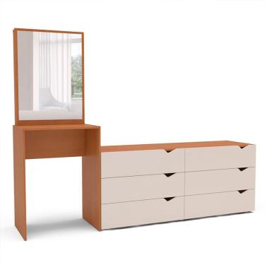 Imagem de Cômoda com Espelho Porto 6 Gavetas Freijó e Creme
