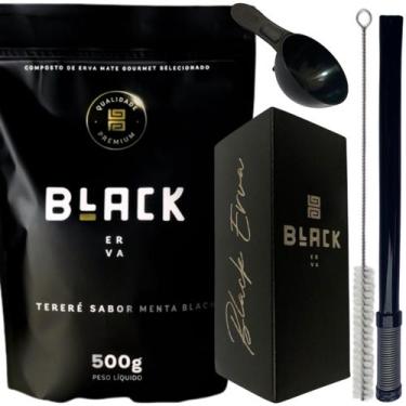 Imagem de Kit Tereré Black Erva Mate Copo quadrado Inox Preto Bomba Mola Externa