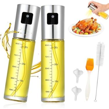 Imagem de huoflame Pulverizador de azeite de oliva para cozinhar, frasco de óleo de vidro de 100 ml para fritadeira a ar, churrasco, salada e assar – névoa fina, dispensador de aço inoxidável à prova de
