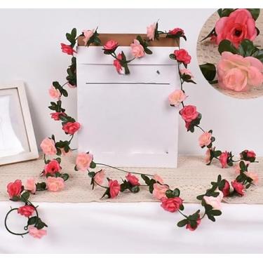 Imagem de Flores artificiais - flor de seda com hastes rosa rosa arranjos florais falsos para casa de banho escritório mesa central prateleira decoração de casamento