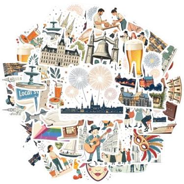 Imagem de 50 peças adesivos de arquitetura, cultura alimentar, natureza, viagem, turista, adesivos de viagem, decalques culturais ilustrativos para notebook, bagagem, celular, copo, guitarra, faça você mesmo