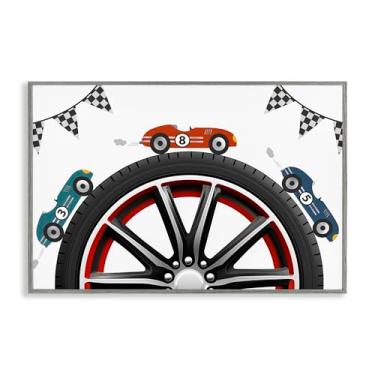 Imagem de Stupell Industries Arte giclée emoldurada branca Racing Around Wheel, design de Christine Simpson Art, 50 x 76 cm