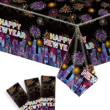 Imagem de KatchOn, Toalha de mesa Happy New Year – 272 x 137 cm, pacote com 3 | Decorações de feliz ano novo 2026 | Toalha de mesa feliz ano novo 2026 | Decorações de mesa de ano novo, artigos de festa 2026