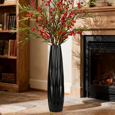 Imagem de GDSZJLJ Vaso alto de cerâmica preta – Vaso grande decorativo minimalista moderno de 61 cm para sala de estar, entrada ou decoração de casa de escritório