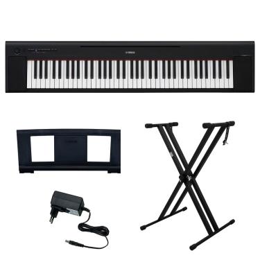 Imagem de Kit Piano Digital NP 35B Piaggero Preto 76 Teclas com Fonte Bivolt Yamaha e Suporte em X