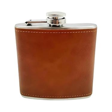 Imagem de Cantil de Bolso 175ml em Aço Inox com Revestimento em Couro – Compacto, Elegante e Antivazamento