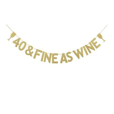 Imagem de SNFHWL Faixa de vinho 40 & Fine As Wine, masculina | Placa feminina para festa de 40 anos, decoração de festa de aniversário de 40 anos, suprimentos de decoração com glitter dourado