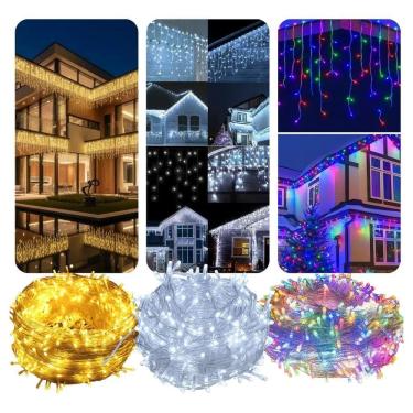 Imagem de Cascata 200 Led 5 Metros Luz Natal 8 Funçõ Colorido 220V