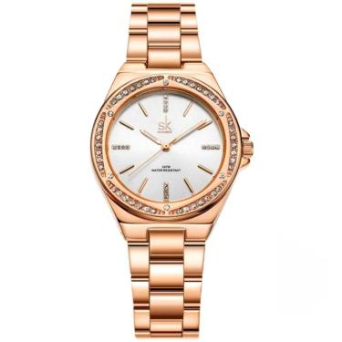 Imagem de Relógio De Quartzo Feminino Minimalista Com Strass Movimento De Quartzo Dourado