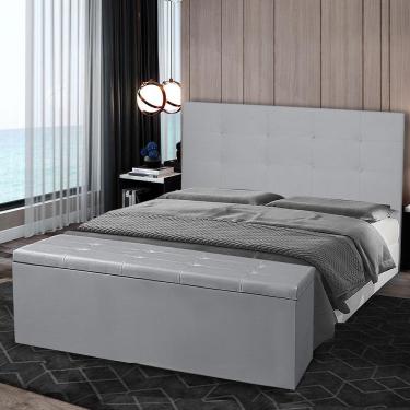 Imagem de Kit Cabeceira E Calçadeira Baú Casal 1,40m Berlim Material Sintético Cinza Dal Poz Estofados