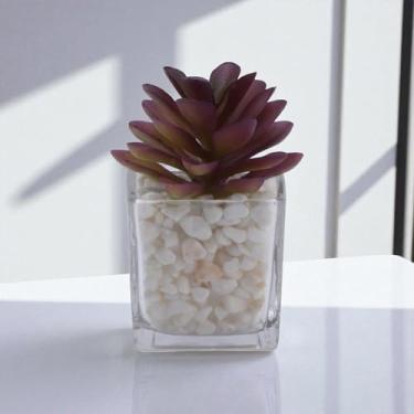 Imagem de Generic 1 peça de árvore artificial de vidro, seixos, suculentas, expositor, plástico, vermelho, 5 x 5 x 15 cm