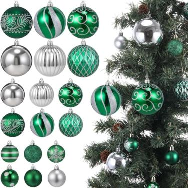 Imagem de Soulchen 36 peças de enfeites de bolas de Natal a granel 4,9 cm/6,9 cm/8,15 cm, decorações de árvore de Natal verdes e douradas, com glitter, enfeites decorativos de Natal, decoração de casa de luxo