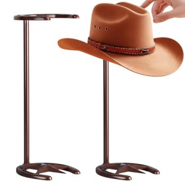 Imagem de Fiwochic Pacote com 2 suportes de exibição de chapéus de cowboy com decoração de ferradura ocidental, presentes de cowboy para homens, suportes de boné de mesa para Fedoras, chapéus de sol, ferro e