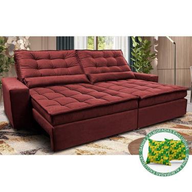 Imagem de Sofá Retrátil E Reclinável 2,12m Molas Ensacadas Cama Inbox Catar Velusoft Vermelho