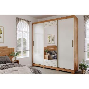 Imagem de Guarda Roupas 3 Portas De Correr De (1 C- Espelho) E 4 Gavetas Búzios Avelã-off White - Panan