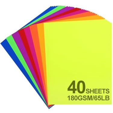 Imagem de 40 folhas de cartolina colorida brilhante – 21,6 cm x 28 cm cartolina tamanho cartolina 180 g/m2/29,5 kg papel de impressora para fazer cartões, artesanato DIY, Natal UAP12MX40