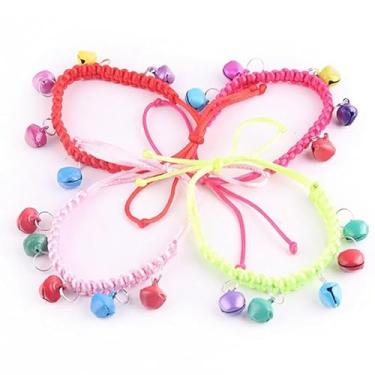 Imagem de Chewtoyo Coleira trançada feita à mão para animais de estimação com sinos decorativos, coleira de gato fofo, colar de tecido ajustável para filhotes, design leve com nós