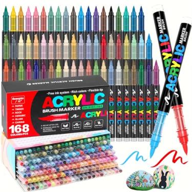 Imagem de YV-cozx Marcadores de tinta acrílica de 168 cores, canetas de tinta acrílica com ponta de pincel macio para pedra, madeira, vidro, pintura rupestre, tela, cerâmica, artesanato faça você mesmo