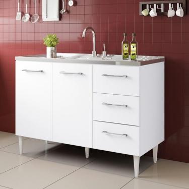 Imagem de Balcão Vitória Para Pia De 1,20 2 Portas 3 Gavetas Branco