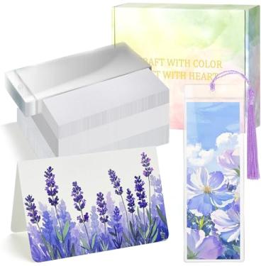 Imagem de EccoDen 152 peças DIY aquarela marcador de livro e kit de fazer cartões com envelopes – Marcadores de livro em branco de papel de algodão de 63,5 kg com borlas e mangas, cartões de aquarela em branco