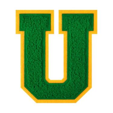 Imagem de 1 Patch de letra de chenille verde de 11,4 cm – Adesivos do alfabeto para roupas, jaquetas, mochilas, chapéus para decoração personalizada, nome personalizado e artesanato. (U)