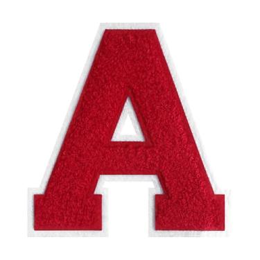Imagem de 1 peça de patch vermelho de 11,4 cm de ferro em chenille com borda branca – adesivos do alfabeto para roupas, jaquetas, mochilas, chapéus para decoração personalizada, nome personalizado e artesanato