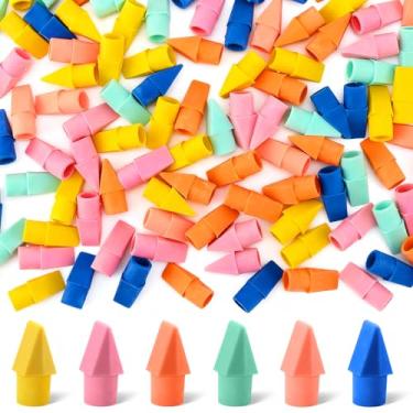 Imagem de Fyess 400 peças de borrachas – Formato de ponta de flecha cinzel, topos de lápis sem látex, 6 cores sortidas. Ideal para lembrancinhas, jogos, prêmios – casa, escola, escritório