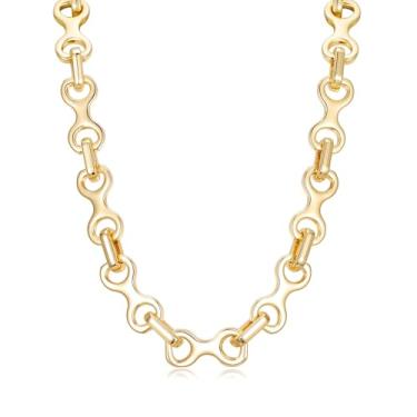 Imagem de PHNIBIRD Colar de ouro grosso para mulheres, corrente grossa, joia de ouro, não mancha, adequada para uso diário, A, Zinco, Sem Pedra Preciosa